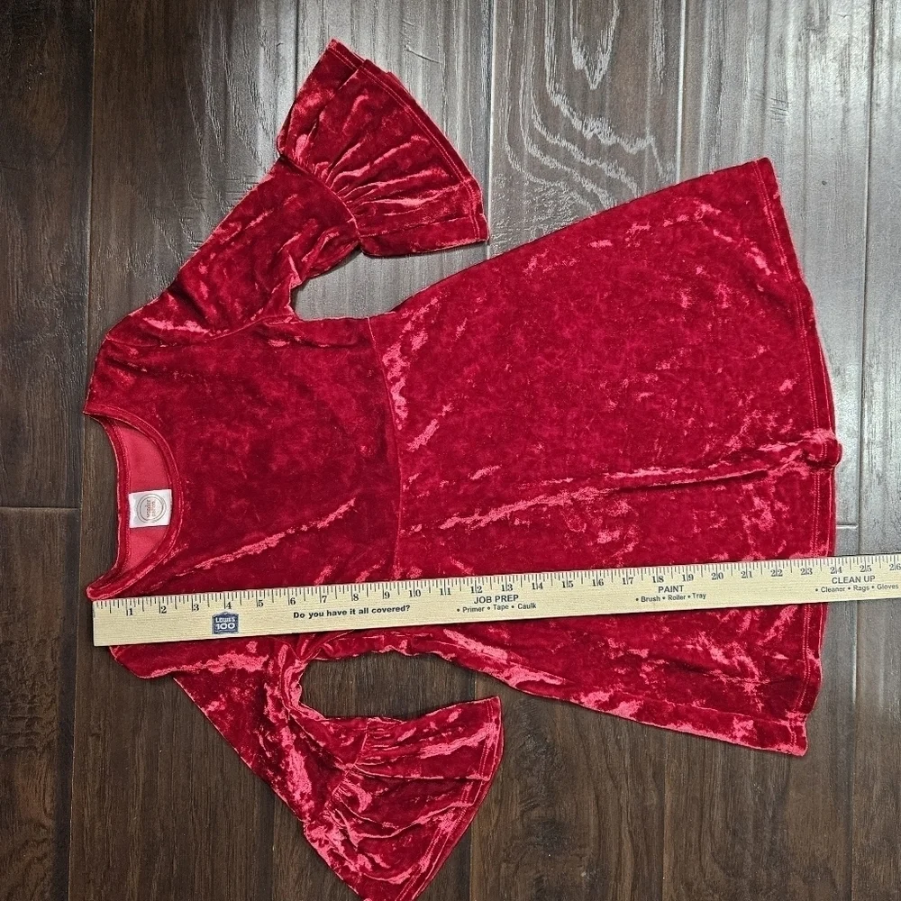 Girls Red Crushed Velvet Bell Sleeve Dress Size 6